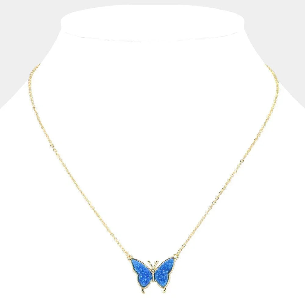Blue Butterfly Druzy Pendant Necklace - Jewelry Store by Erik Rayo