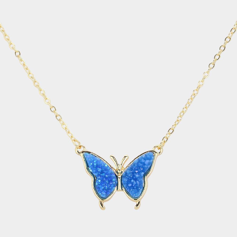 Blue Butterfly Druzy Pendant Necklace - Jewelry Store by Erik Rayo