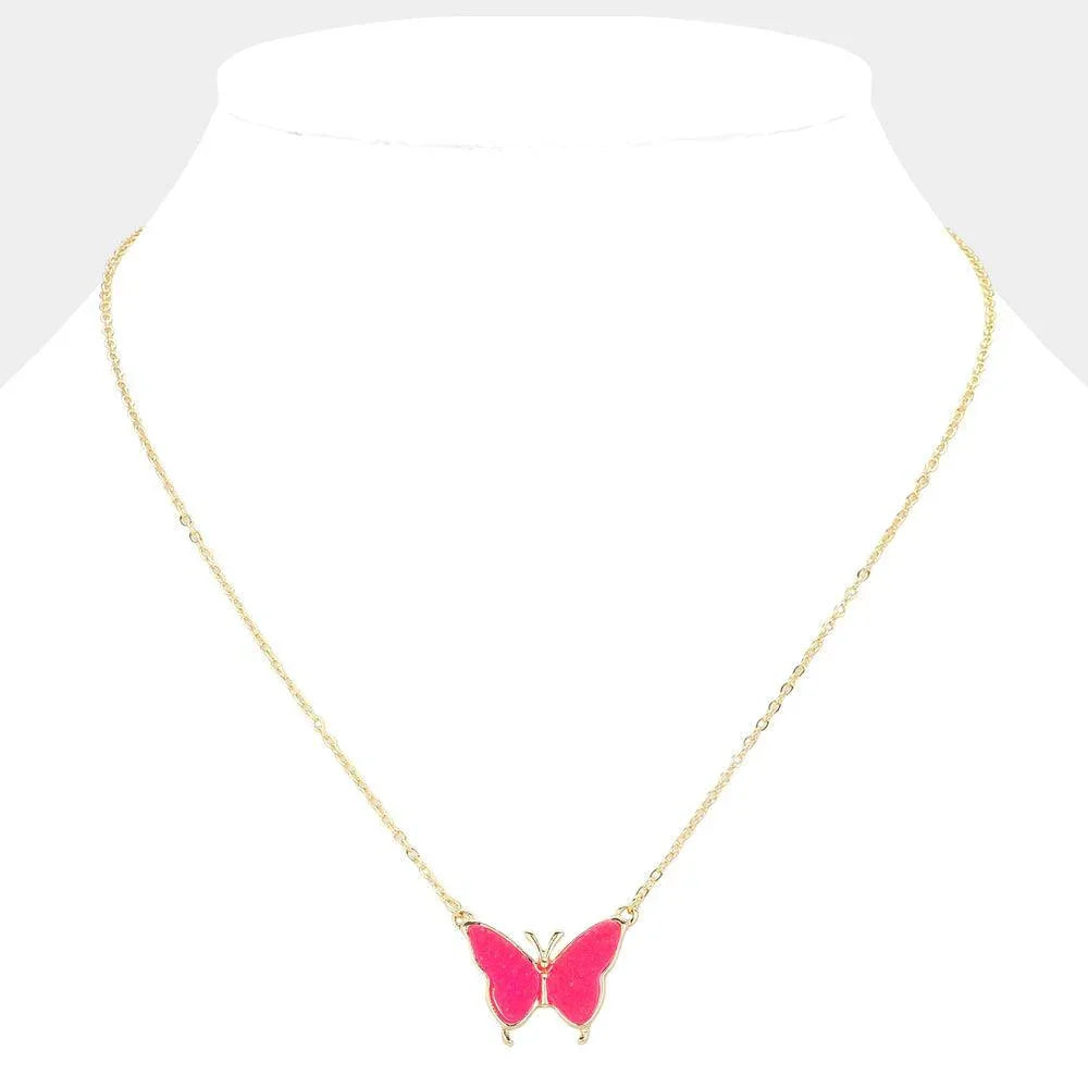 Red Butterfly Druzy Pendant Necklace - Jewelry Store by Erik Rayo