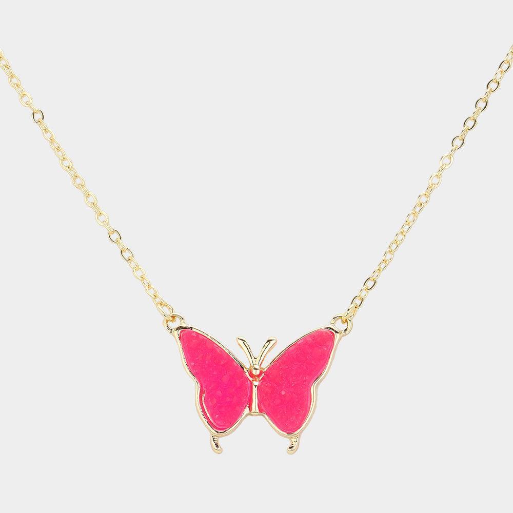Red Butterfly Druzy Pendant Necklace - Jewelry Store by Erik Rayo