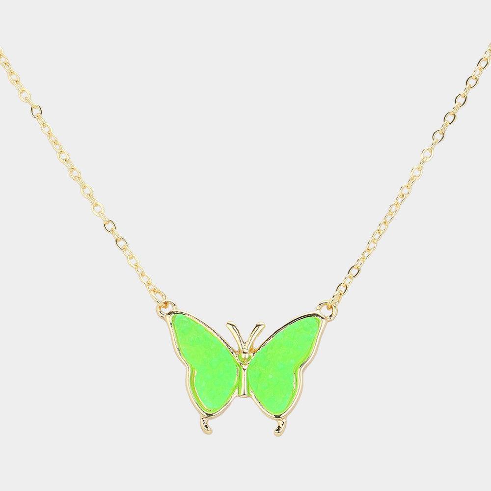 Green Butterfly Druzy Pendant Necklace - Jewelry Store by Erik Rayo