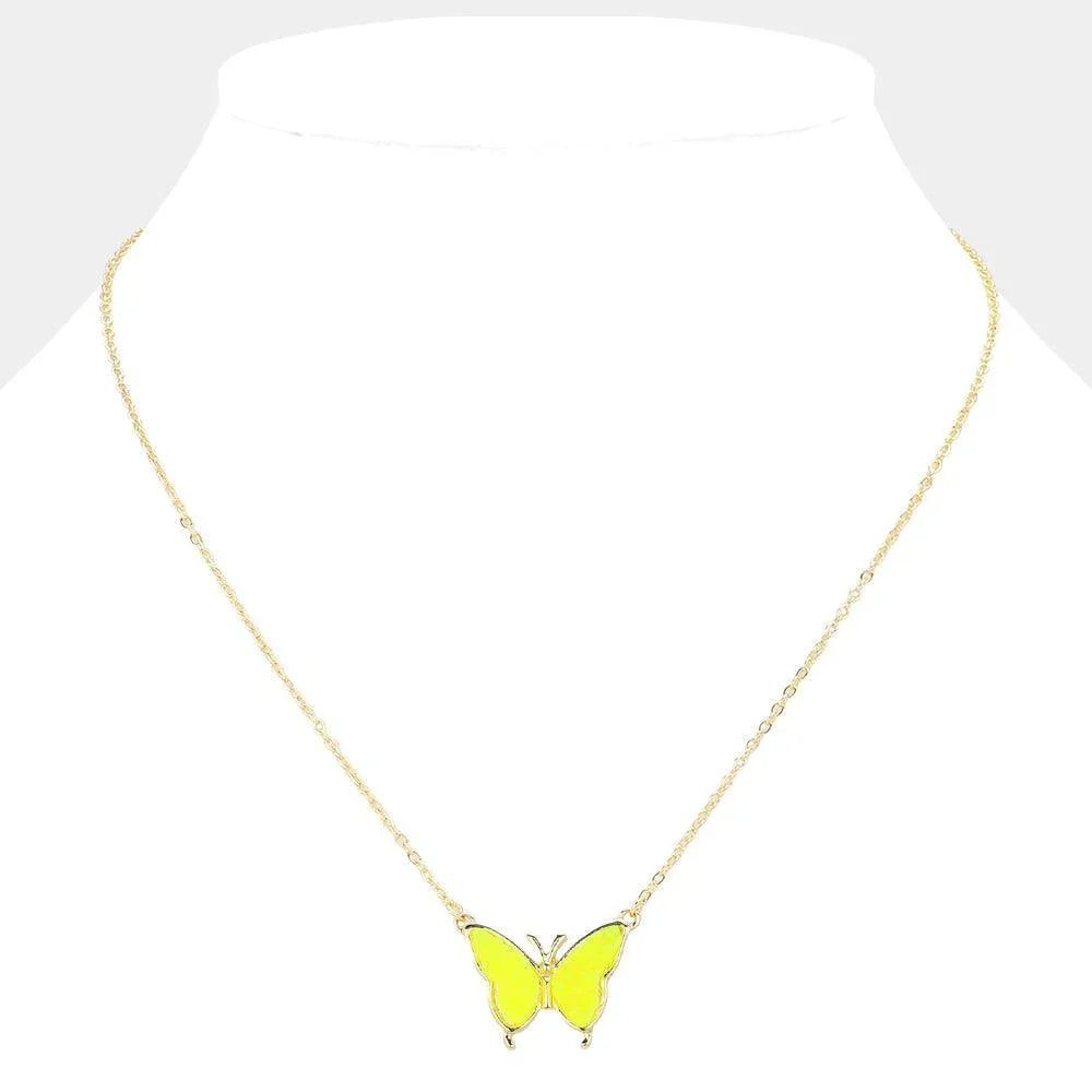 Yellow Butterfly Druzy Pendant Necklace - Jewelry Store by Erik Rayo