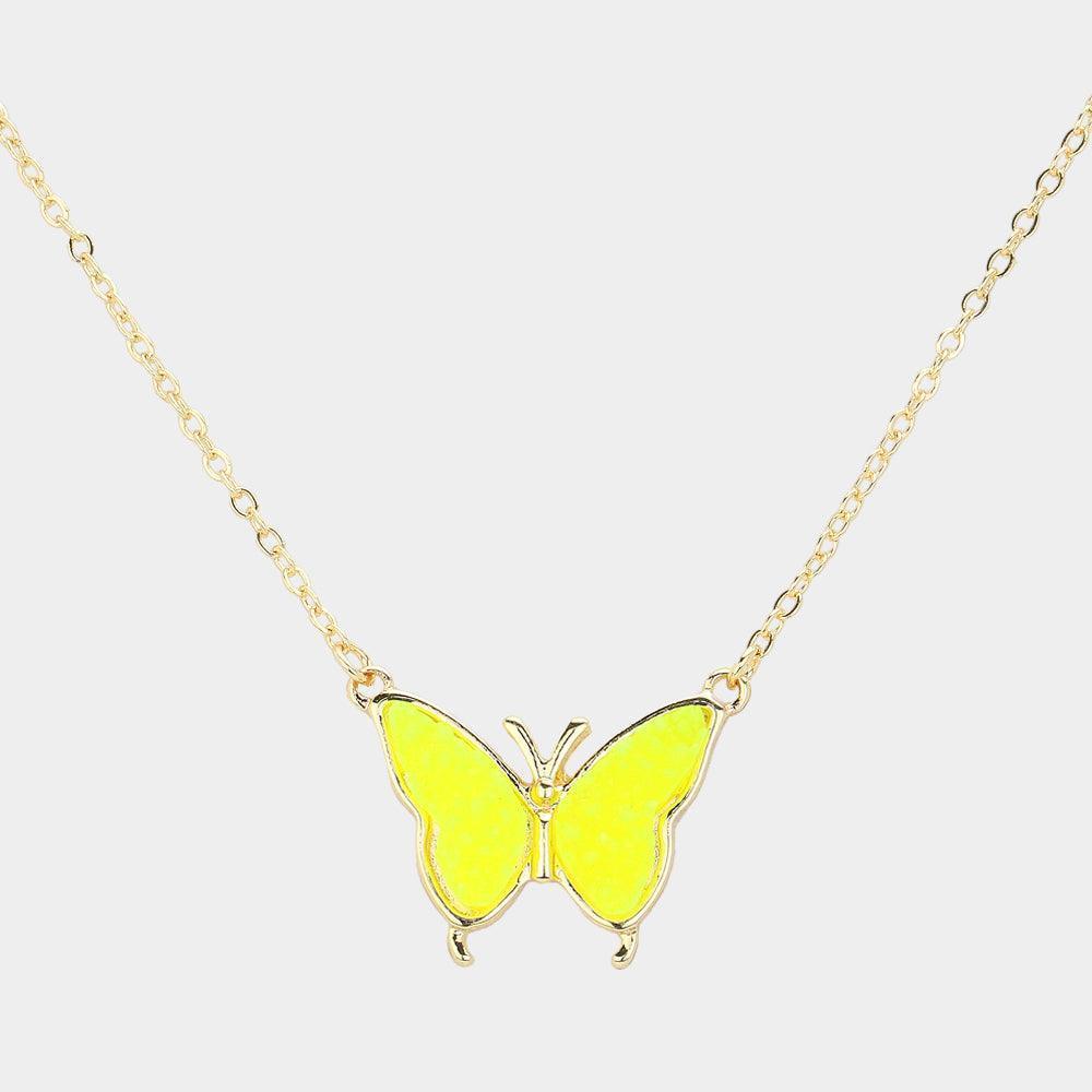 Yellow Butterfly Druzy Pendant Necklace - Jewelry Store by Erik Rayo