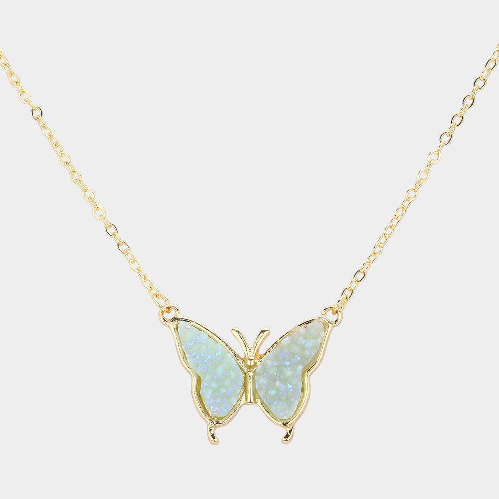 Blue Butterfly Druzy Pendant Necklace - Jewelry Store by Erik Rayo
