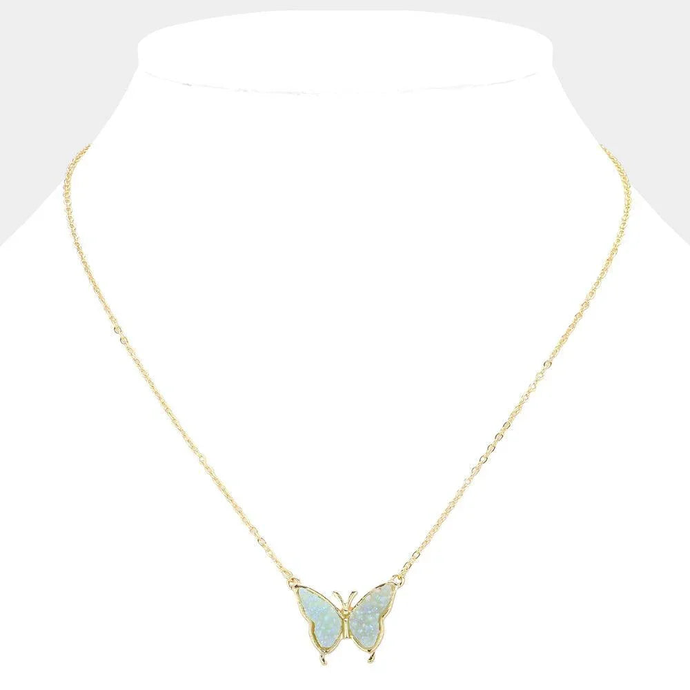 Blue Butterfly Druzy Pendant Necklace - Jewelry Store by Erik Rayo