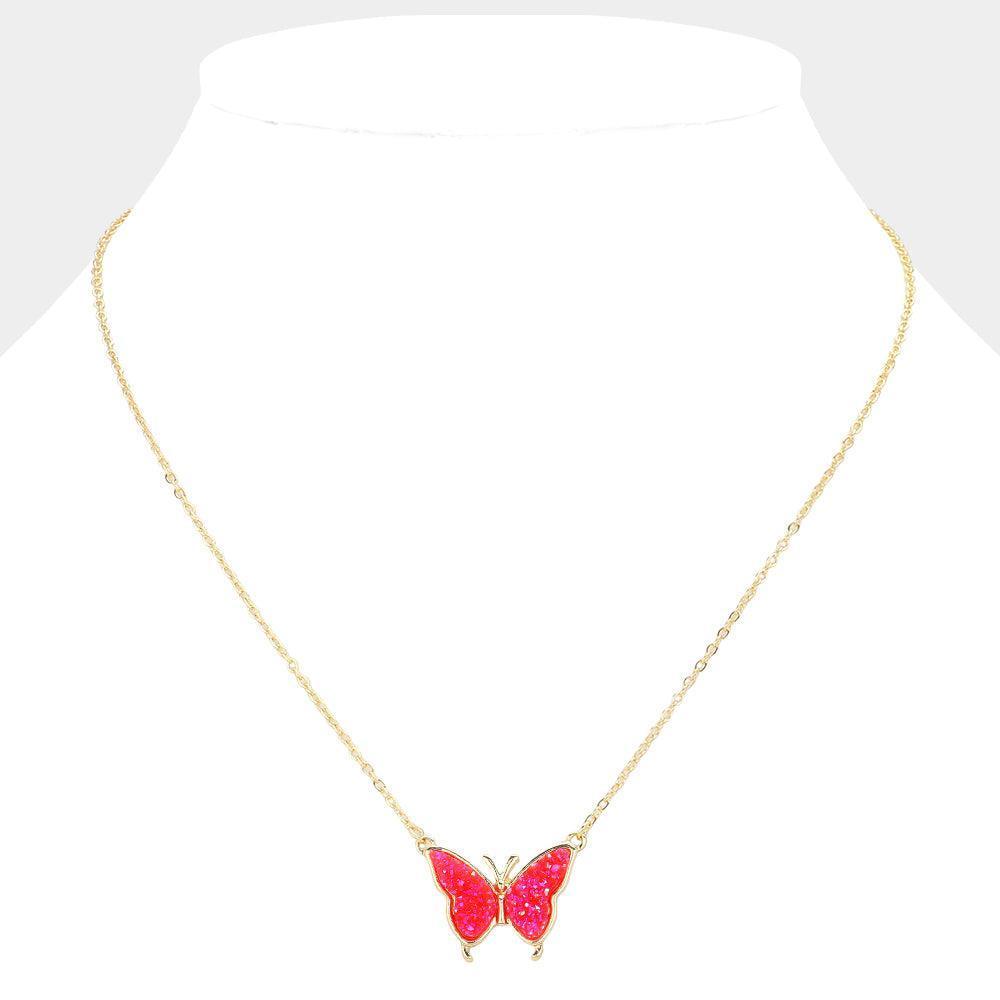 Red Butterfly Druzy Pendant Necklace - Jewelry Store by Erik Rayo