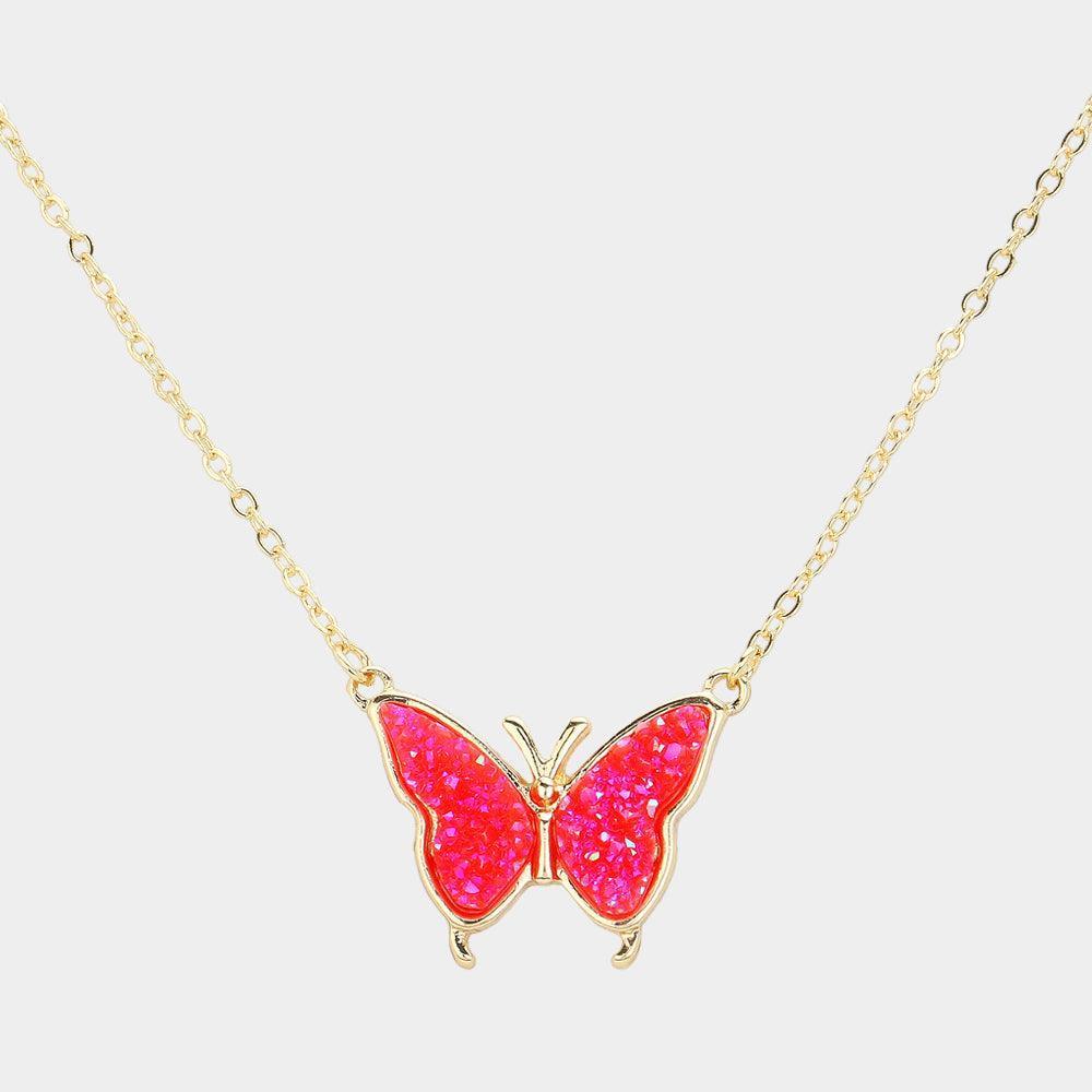 Red Butterfly Druzy Pendant Necklace - Jewelry Store by Erik Rayo
