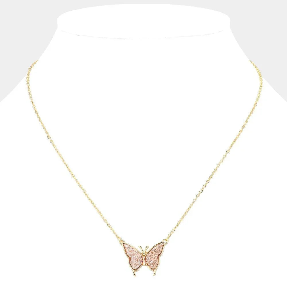 Gold Butterfly Druzy Pendant Necklace - Jewelry Store by Erik Rayo