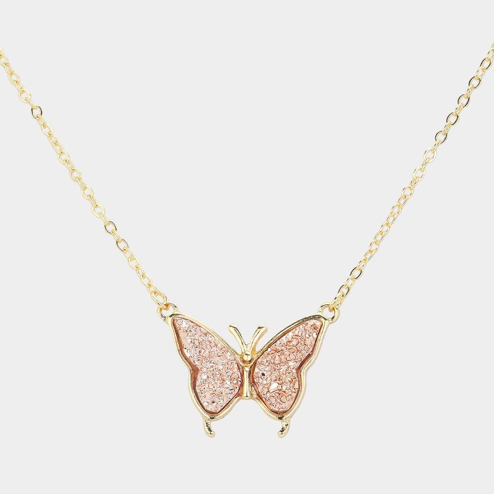 Gold Butterfly Druzy Pendant Necklace - Jewelry Store by Erik Rayo