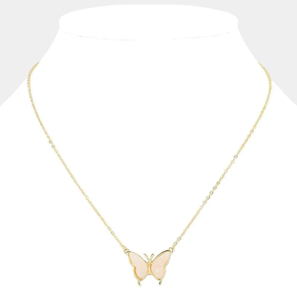 White Butterfly Druzy Pendant Necklace - Jewelry Store by Erik Rayo