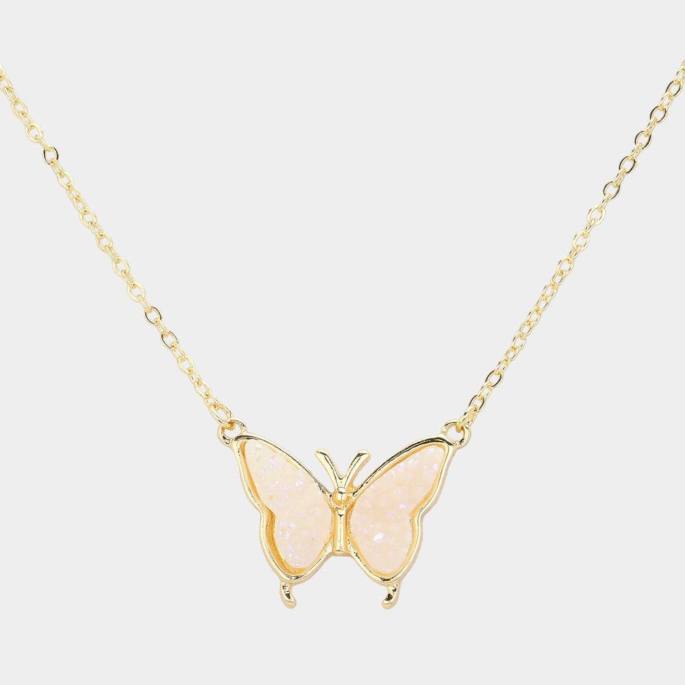 White Butterfly Druzy Pendant Necklace - Jewelry Store by Erik Rayo
