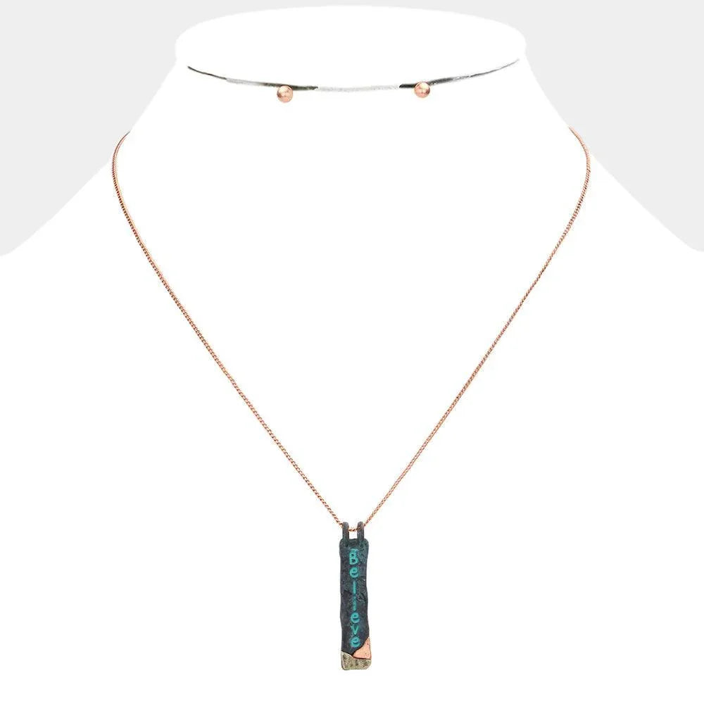 "Believe" Hammered Metal Bar Pendant Necklace - Jewelry Store by Erik Rayo