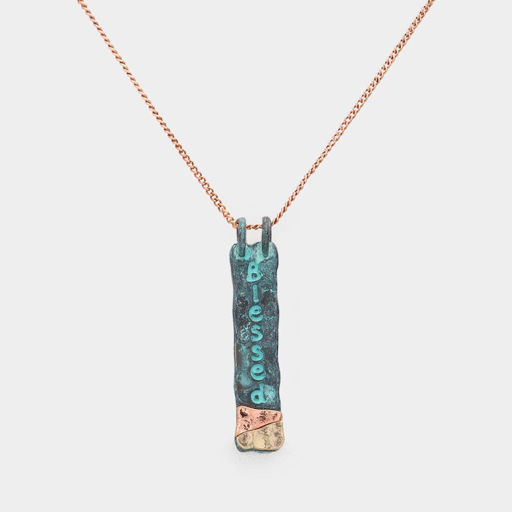 "Blessed" Hammered Metal Bar Pendant Necklace - Jewelry Store by Erik Rayo