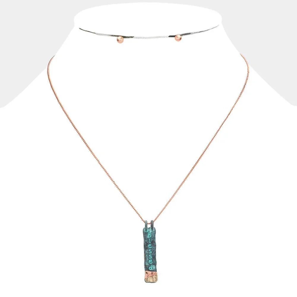 "Blessed" Hammered Metal Bar Pendant Necklace - Jewelry Store by Erik Rayo