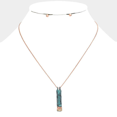 "Blessed" Hammered Metal Bar Pendant Necklace