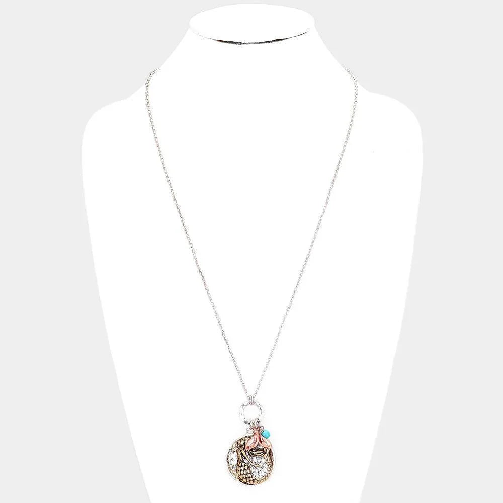 Silver Metal Mermaid Round Pendant Whale Tail Charm Necklace - Jewelry Store by Erik Rayo