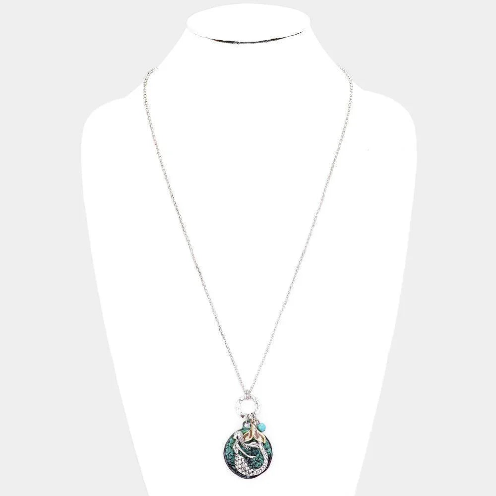 Silver Metal Mermaid Round Pendant Whale Tail Charm Necklace - Jewelry Store by Erik Rayo