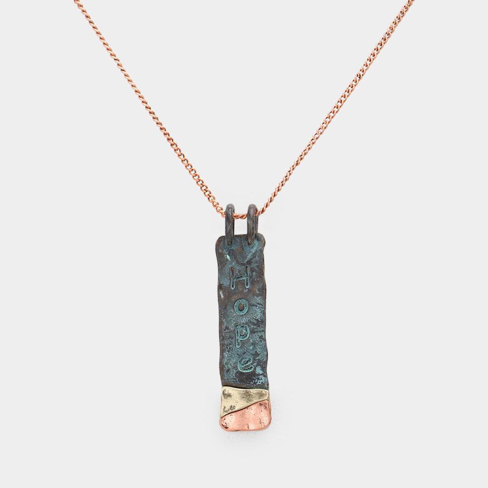 "Hope" Hammered Metal Bar Pendant Necklace - Jewelry Store by Erik Rayo