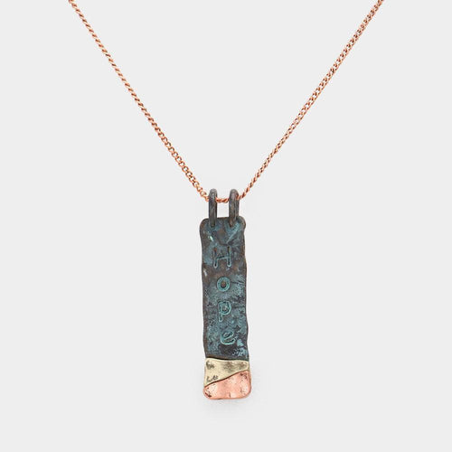 "Hope" Hammered Metal Bar Pendant Necklace - Jewelry Store by Erik Rayo