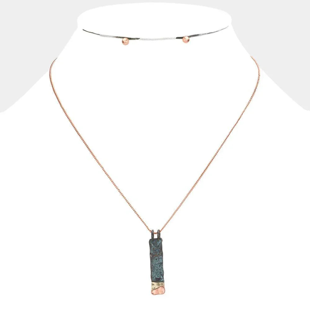 "Hope" Hammered Metal Bar Pendant Necklace - Jewelry Store by Erik Rayo