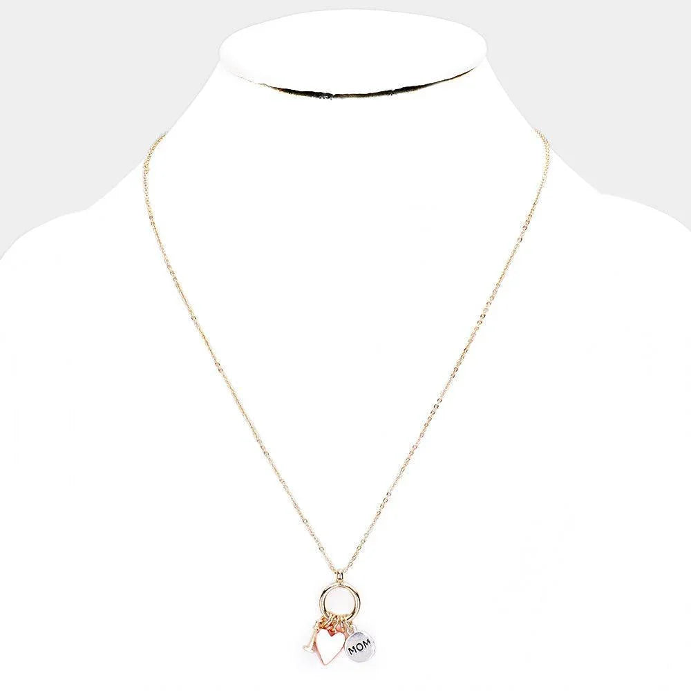 Silver I Love "Mom" Heart Metal Charm Pendant Necklace - Jewelry Store by Erik Rayo