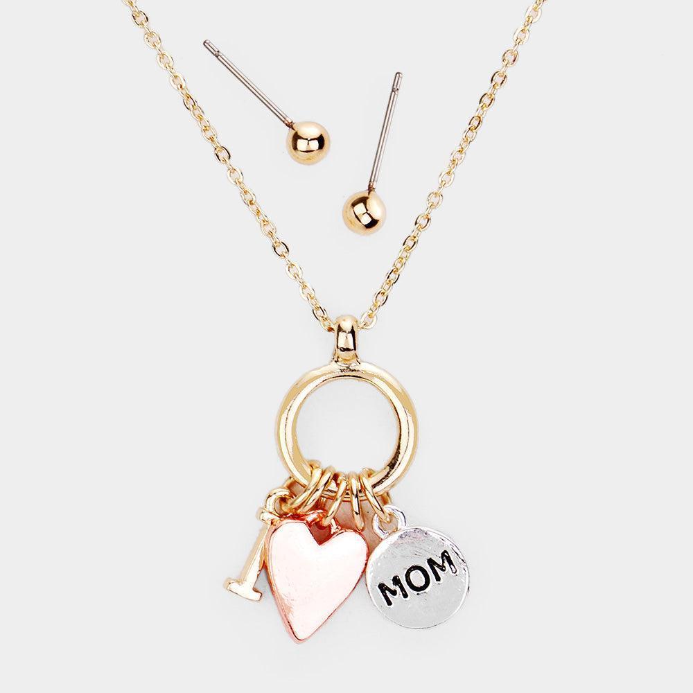 Silver I Love "Mom" Heart Metal Charm Pendant Necklace - Jewelry Store by Erik Rayo