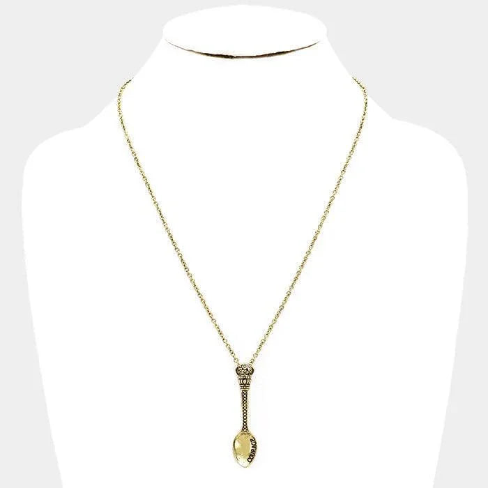 Gold COURAGE _ Classic Pattern Spoon Pendant Necklace - Jewelry Store by Erik Rayo