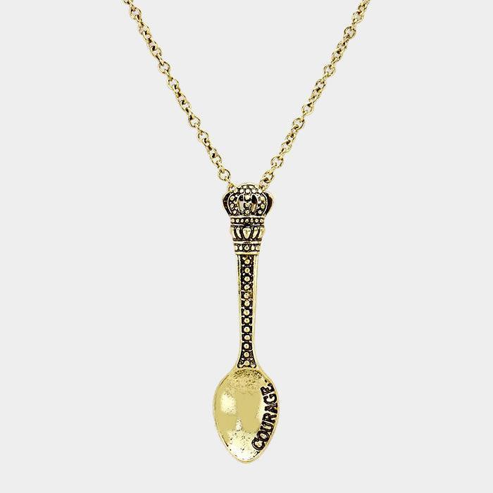 Gold COURAGE _ Classic Pattern Spoon Pendant Necklace - Jewelry Store by Erik Rayo