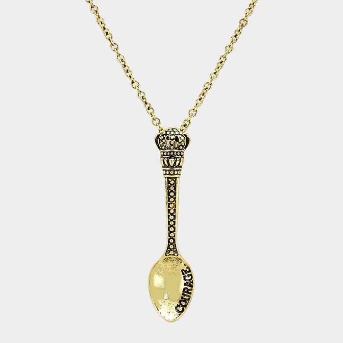 Gold COURAGE _ Classic Pattern Spoon Pendant Necklace