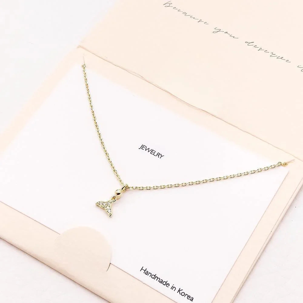 Gold CZ Embellished Whale Tail Pendant Necklace - Jewelry Store by Erik Rayo
