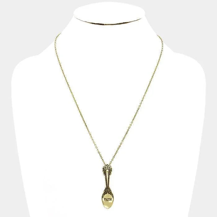 Gold FAITH _ Classic Pattern Spoon Pendant Necklace - Jewelry Store by Erik Rayo