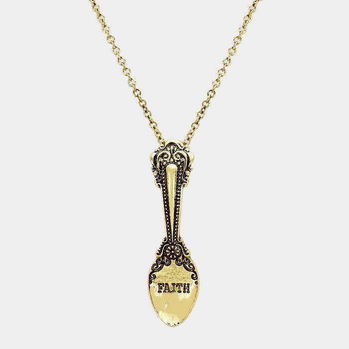 Gold FAITH _ Classic Pattern Spoon Pendant Necklace - Jewelry Store by Erik Rayo