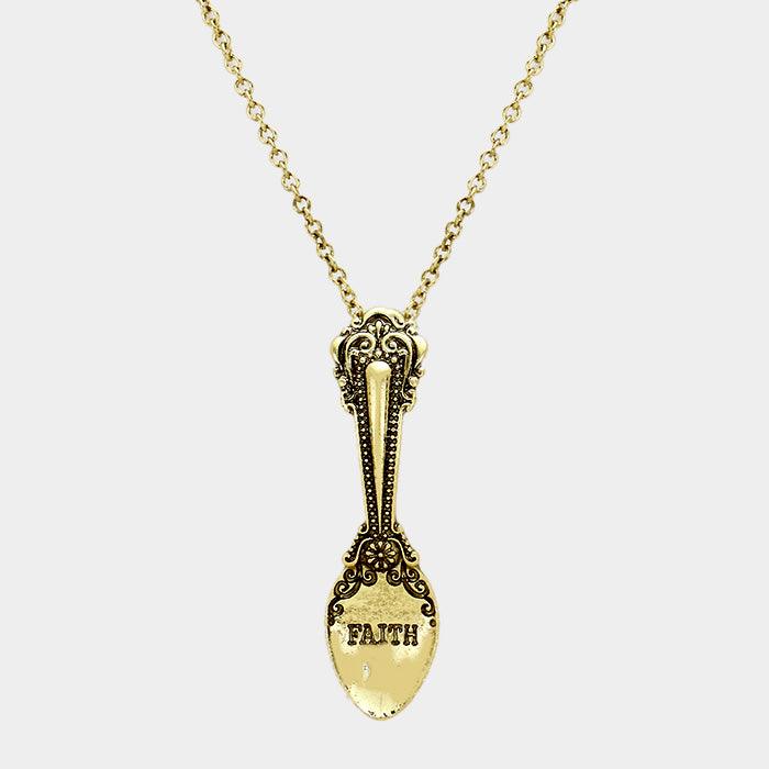 Gold FAITH _ Classic Pattern Spoon Pendant Necklace