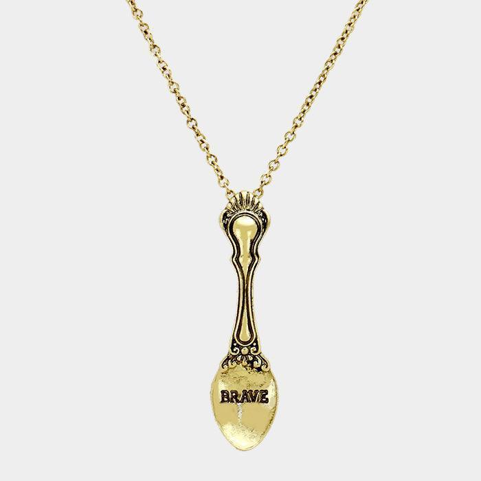 Gold BRAVE _ Classic Pattern Spoon Pendant Necklace - Jewelry Store by Erik Rayo