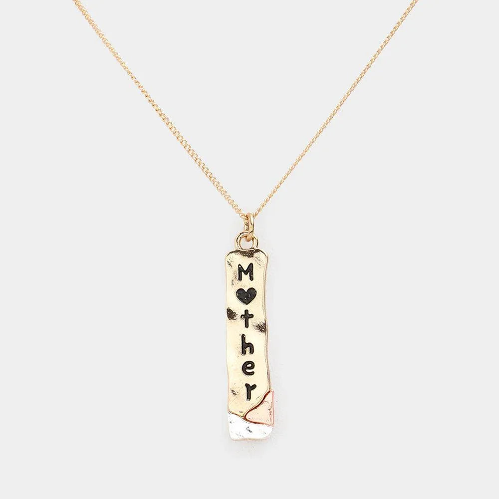 Gold "Mother" Metal Bar Pendant Necklace - Jewelry Store by Erik Rayo