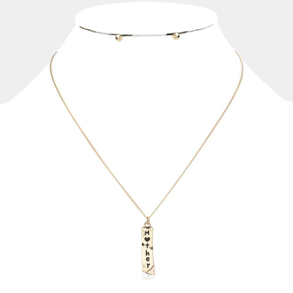 Gold "Mother" Metal Bar Pendant Necklace - Jewelry Store by Erik Rayo
