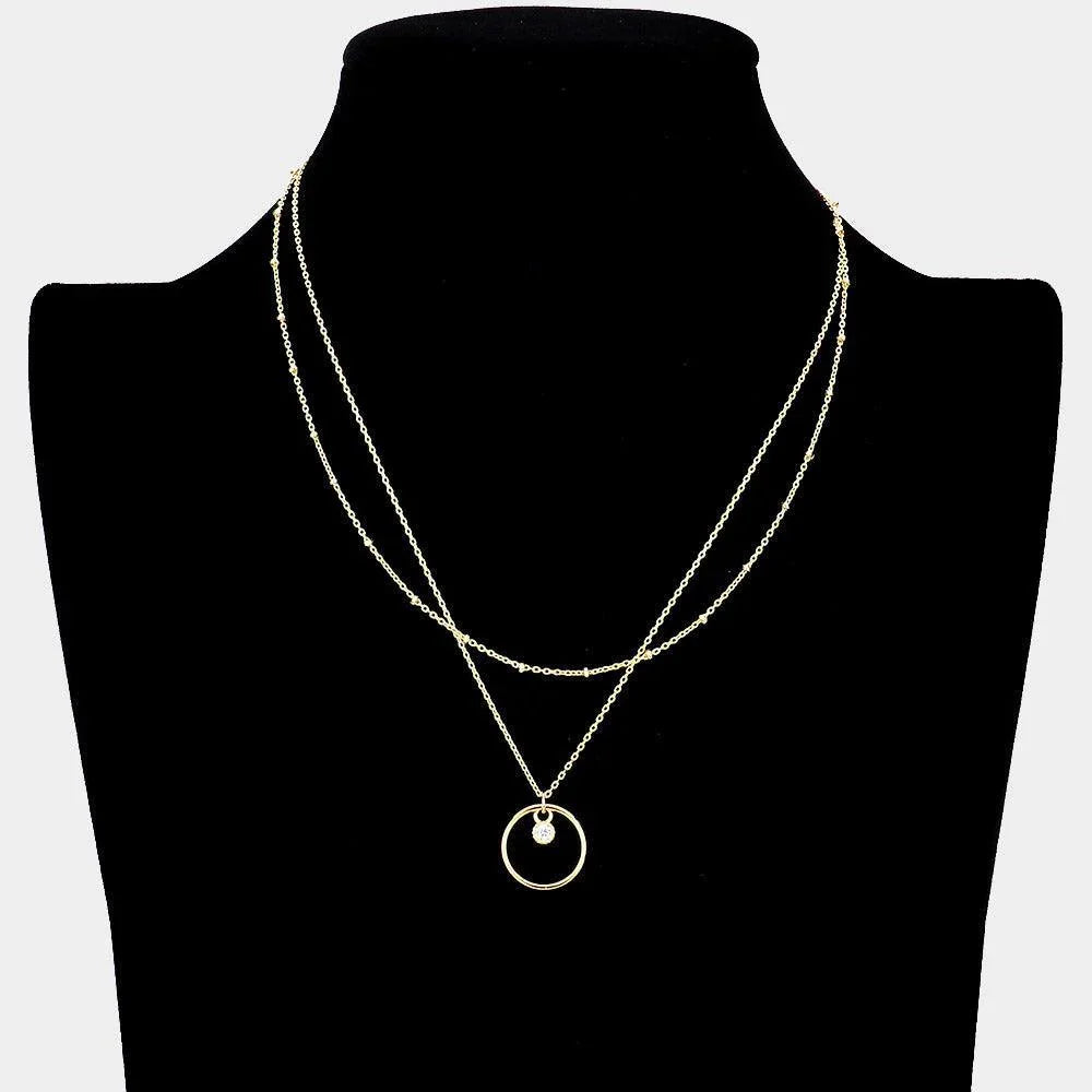 Gold Round CZ Brass Metal Open Circle Pendant Double Layered Necklace - Jewelry Store by Erik Rayo