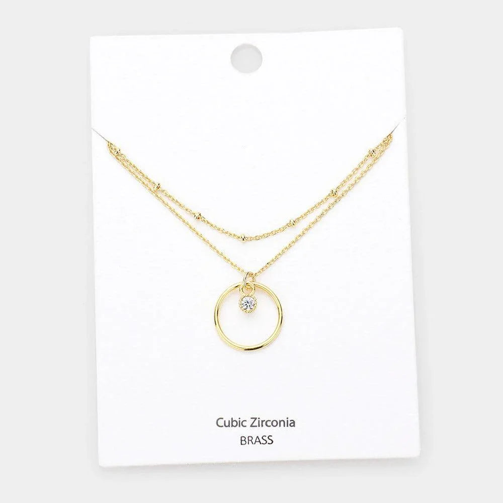 Gold Round CZ Brass Metal Open Circle Pendant Double Layered Necklace - Jewelry Store by Erik Rayo