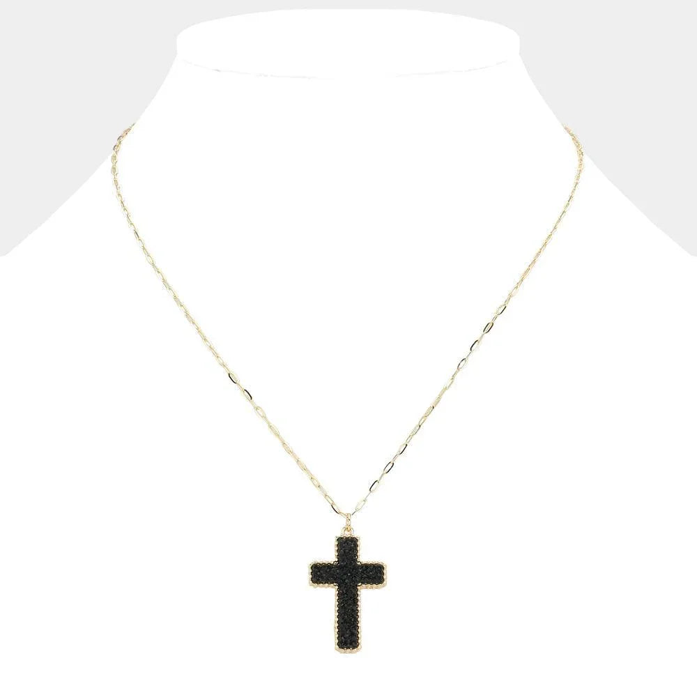 Black Druzy Cross Pendant Necklace - Jewelry Store by Erik Rayo