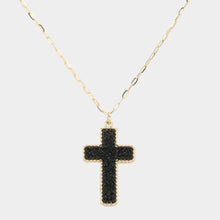 Load image into Gallery viewer, Black Druzy Cross Pendant Necklace
