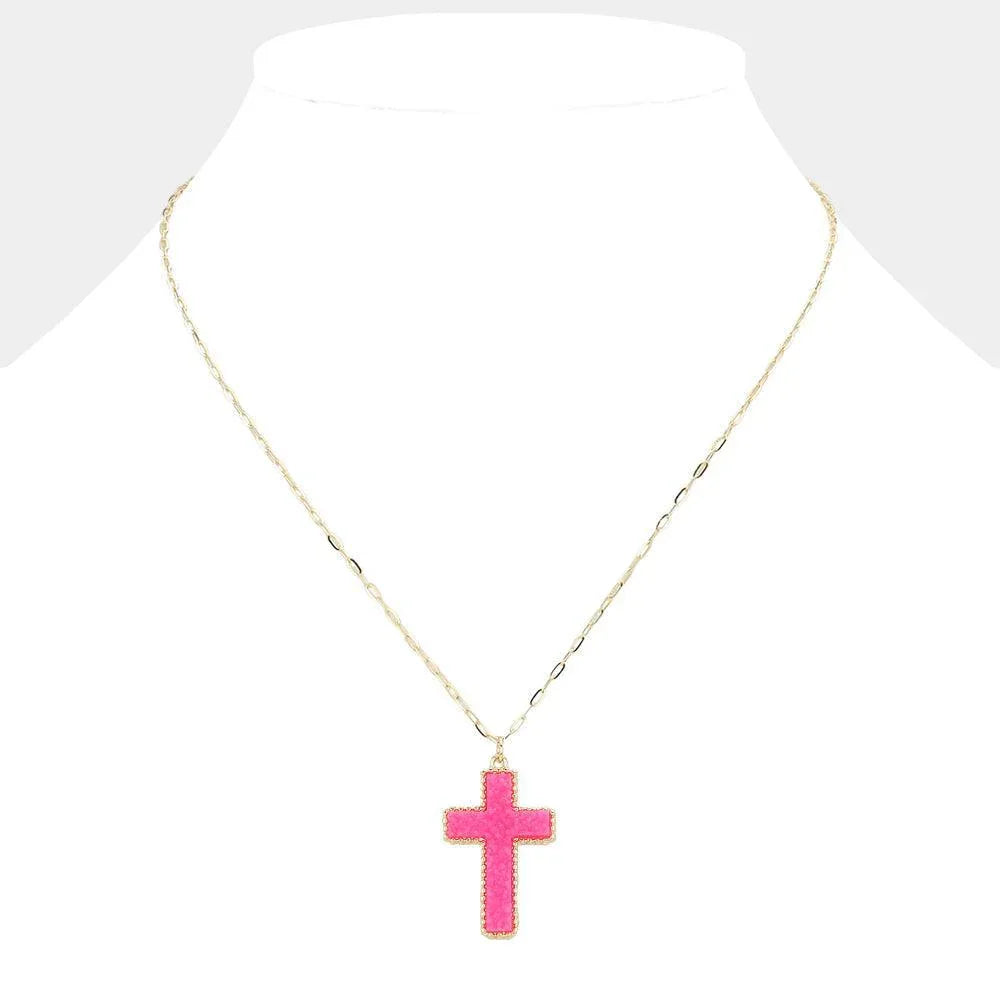 Pink Druzy Cross Pendant Necklace - Jewelry Store by Erik Rayo