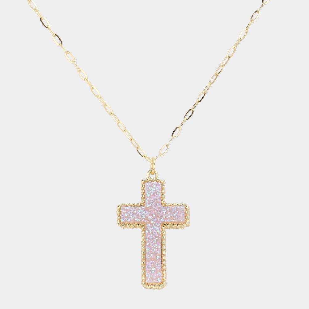 Lavender Druzy Cross Pendant Necklace - Jewelry Store by Erik Rayo