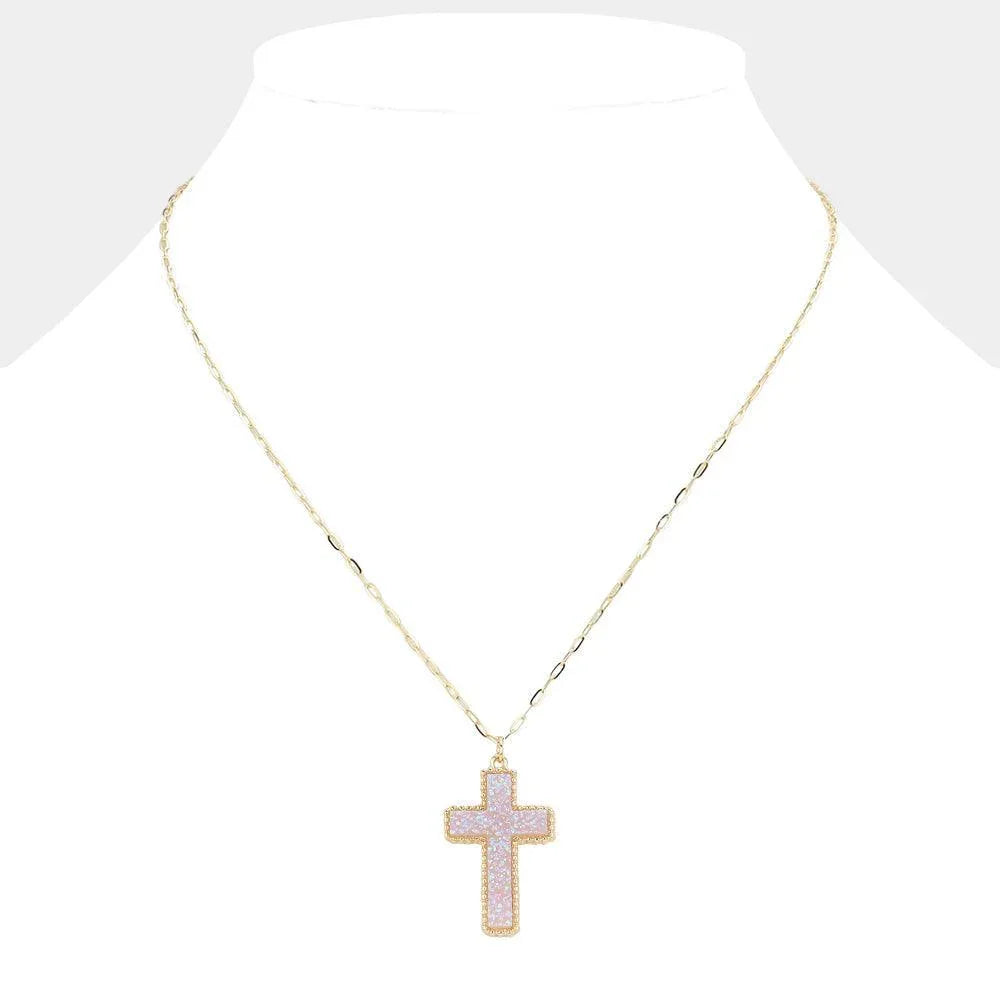Lavender Druzy Cross Pendant Necklace - Jewelry Store by Erik Rayo