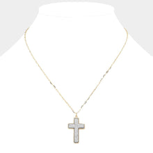 Load image into Gallery viewer, Silver Druzy Cross Pendant Necklace
