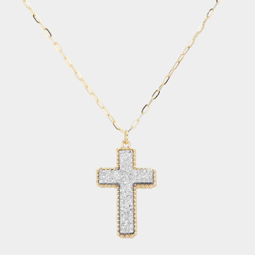 Silver Druzy Cross Pendant Necklace - Jewelry Store by Erik Rayo