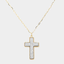 Load image into Gallery viewer, Silver Druzy Cross Pendant Necklace
