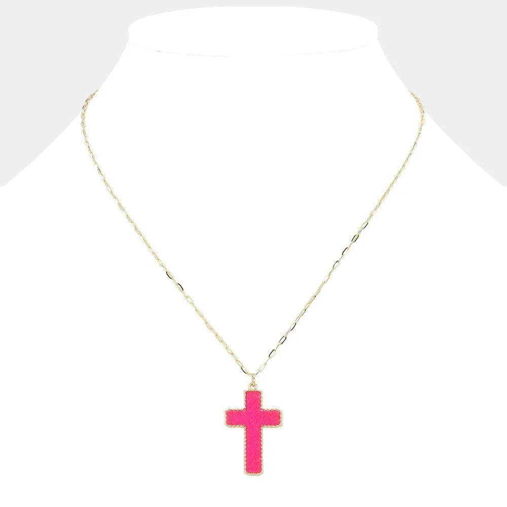 Red Druzy Cross Pendant Necklace - Jewelry Store by Erik Rayo