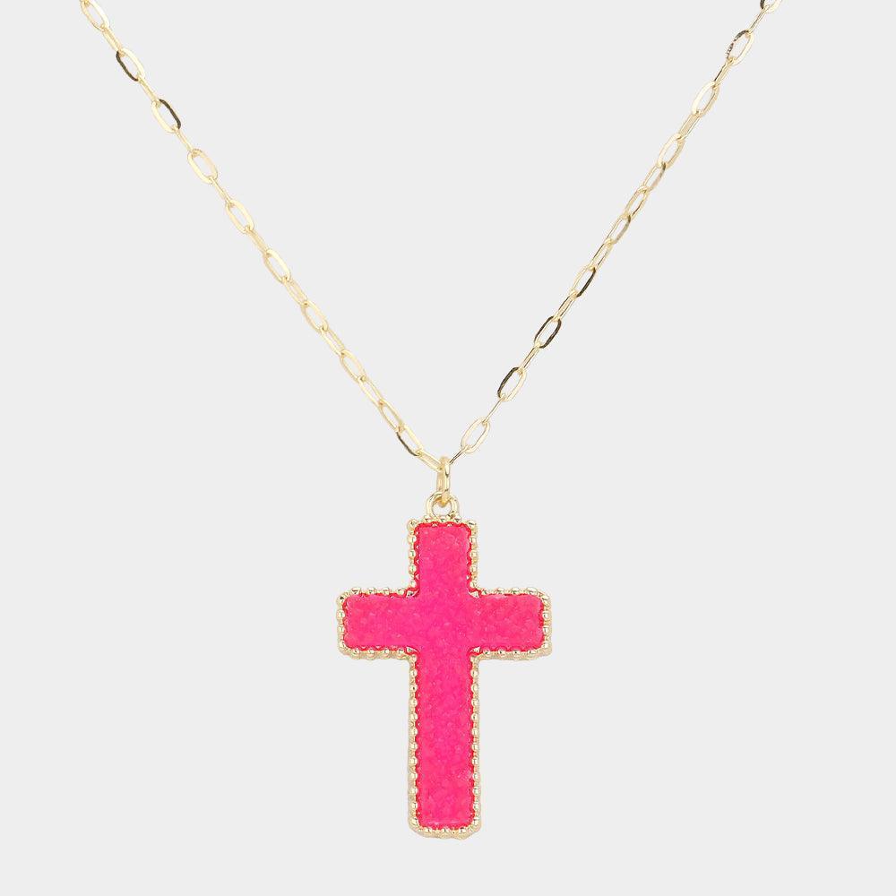 Red Druzy Cross Pendant Necklace - Jewelry Store by Erik Rayo