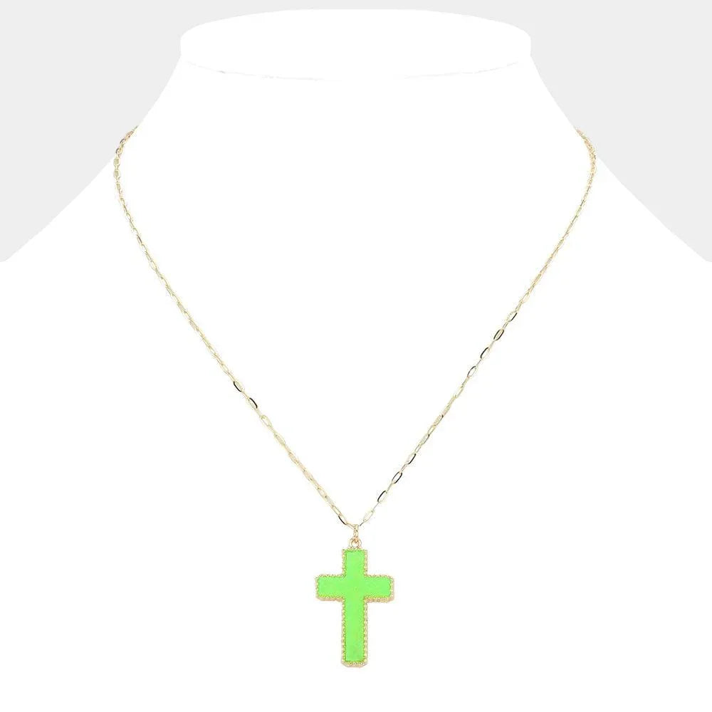 Green Druzy Cross Pendant Necklace - Jewelry Store by Erik Rayo