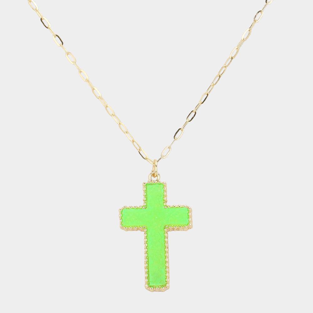 Green Druzy Cross Pendant Necklace - Jewelry Store by Erik Rayo